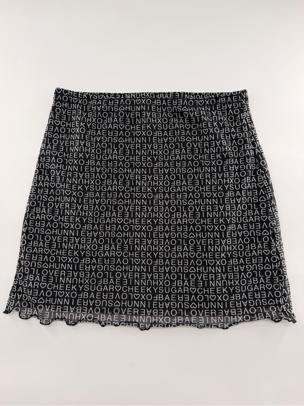 Princess Polly Mini Skirt All Over Print Black White Words Lover Bae Fox Sugar